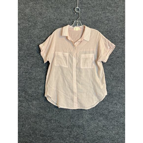 Cloth & Stone Tops - Cloth & Stone Womens Button Up Shirt Size Medium Pink Striped Short Sleeve Sheer